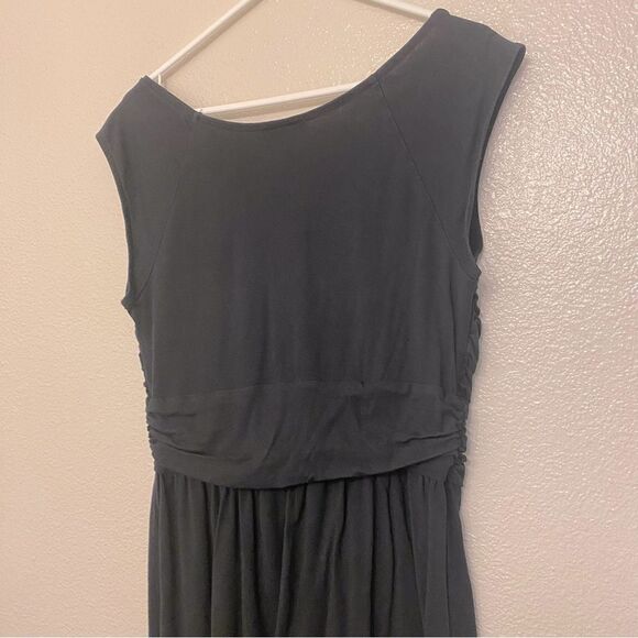 Loft black stretchy modal jersey sleeveles scoop neck ruffle comfort dress L - Picture 5 of 9